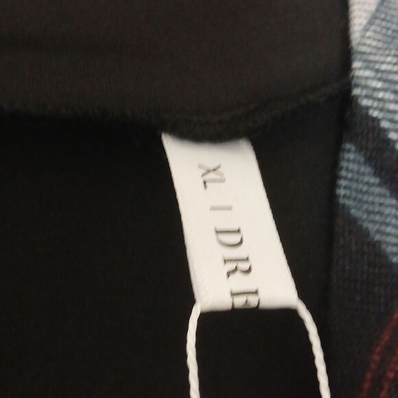 DRESSFO Plaid Trim Black Long Sleeve Top COWL NECK OR NOT! Size XL NWT - Picture 10 of 12